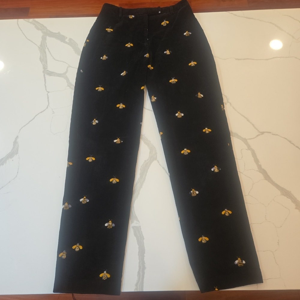 J. Mclaughlin Embroidered Bumble Bee Cotton Corduroy Pants Black Size 6 Womens